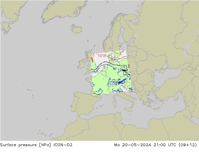 地面气压 ICON-D2 星期一 20.05.2024 21 UTC