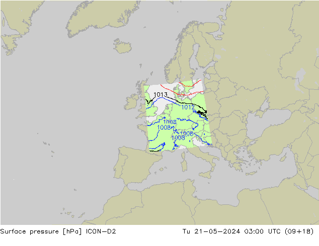 pression de l'air ICON-D2 mar 21.05.2024 03 UTC