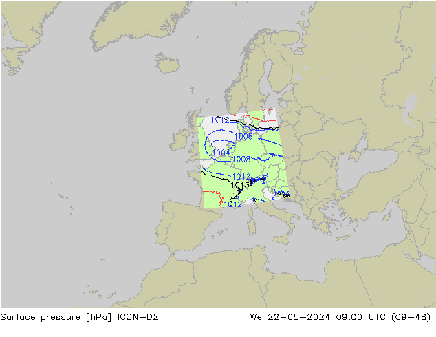 Bodendruck ICON-D2 Mi 22.05.2024 09 UTC