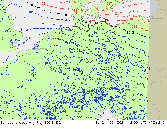地面气压 ICON-D2 星期二 21.05.2024 12 UTC