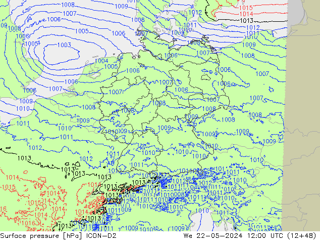 Atmosférický tlak ICON-D2 St 22.05.2024 12 UTC