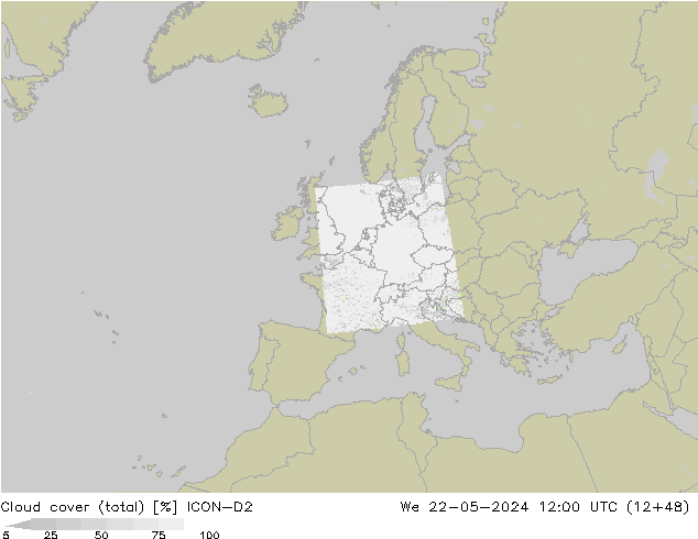 Nubes (total) ICON-D2 mié 22.05.2024 12 UTC