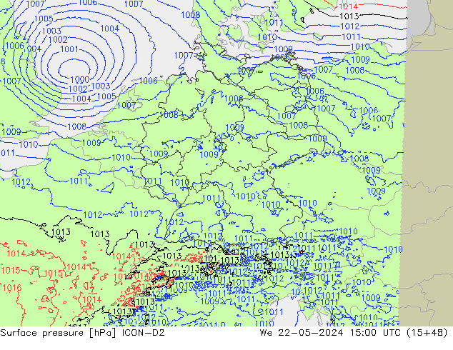 Atmosférický tlak ICON-D2 St 22.05.2024 15 UTC