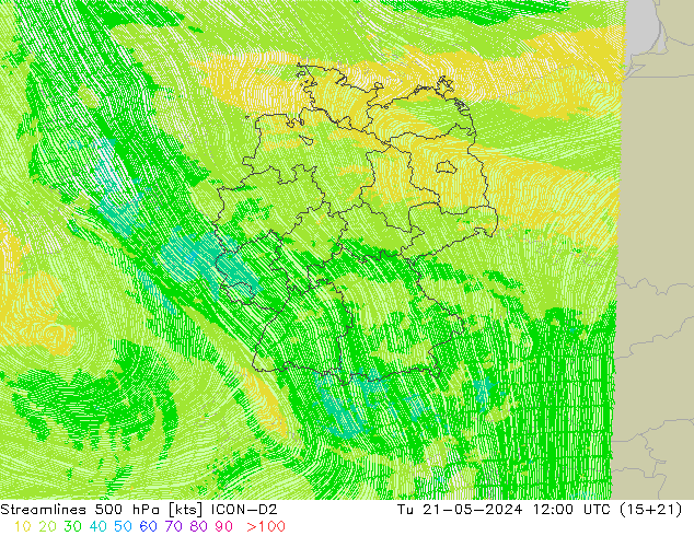 风 500 hPa ICON-D2 星期二 21.05.2024 12 UTC