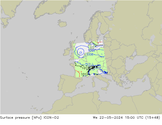 Luchtdruk (Grond) ICON-D2 wo 22.05.2024 15 UTC