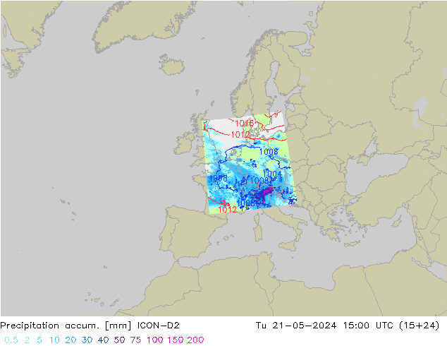 Precipitation accum. ICON-D2 Ter 21.05.2024 15 UTC