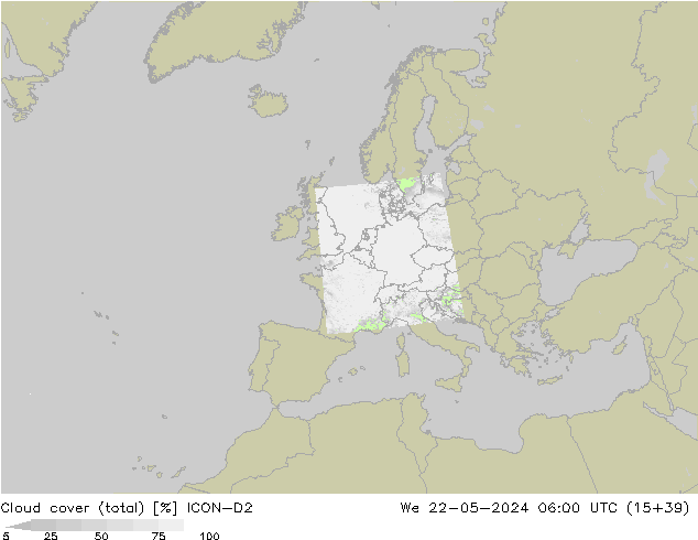 Bewolking (Totaal) ICON-D2 wo 22.05.2024 06 UTC