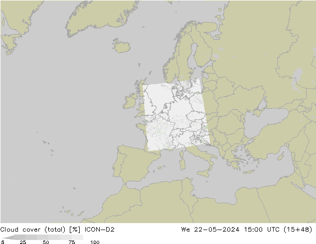 Cloud cover (total) ICON-D2 We 22.05.2024 15 UTC