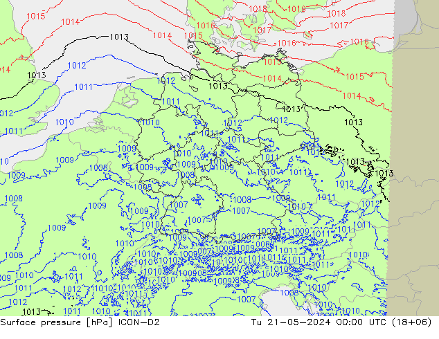 Presión superficial ICON-D2 mar 21.05.2024 00 UTC