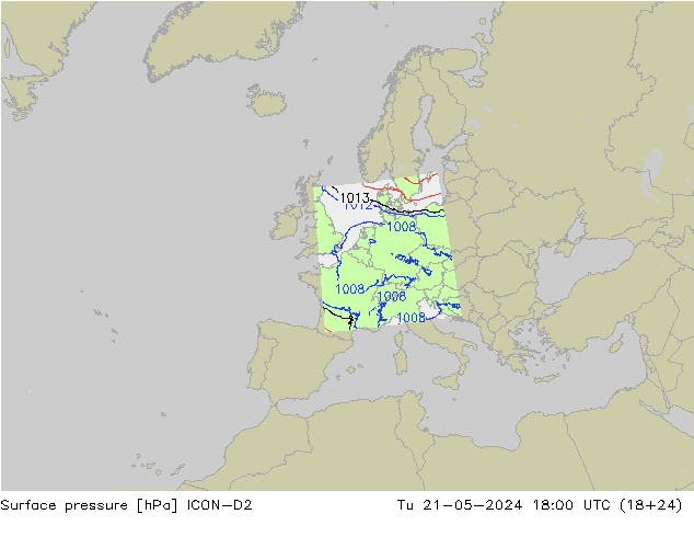 Bodendruck ICON-D2 Di 21.05.2024 18 UTC