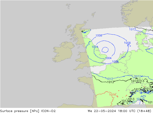 Luchtdruk (Grond) ICON-D2 wo 22.05.2024 18 UTC