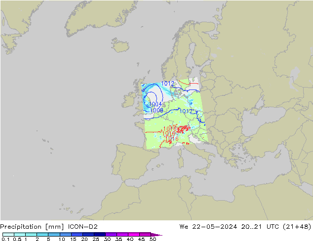 Yağış ICON-D2 Çar 22.05.2024 21 UTC