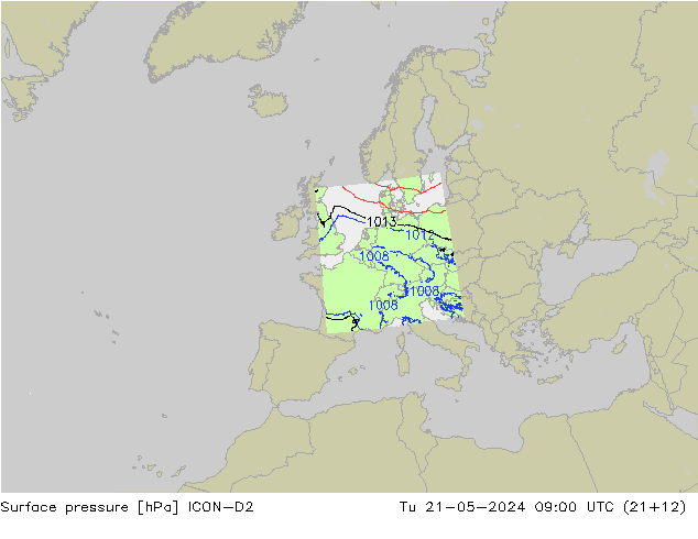 Bodendruck ICON-D2 Di 21.05.2024 09 UTC