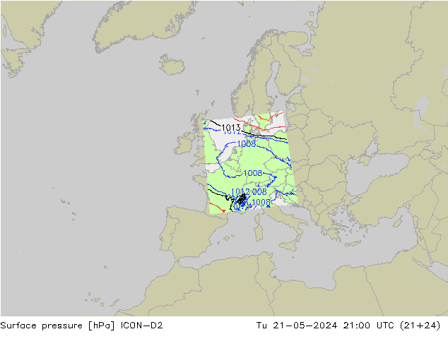 pression de l'air ICON-D2 mar 21.05.2024 21 UTC