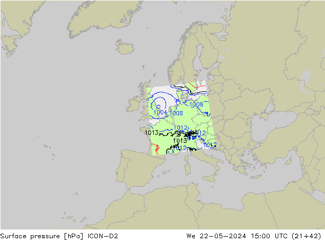 ciśnienie ICON-D2 śro. 22.05.2024 15 UTC