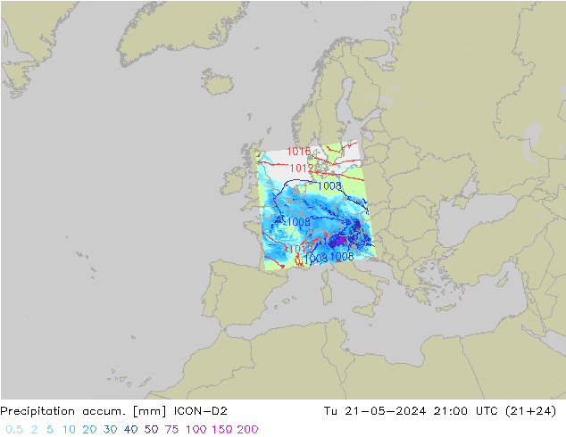 Precipitation accum. ICON-D2 mar 21.05.2024 21 UTC
