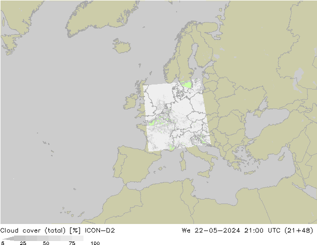 Bewolking (Totaal) ICON-D2 wo 22.05.2024 21 UTC