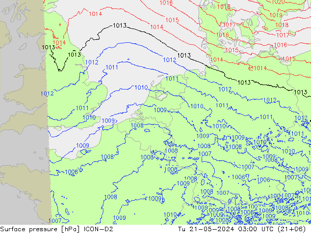 地面气压 ICON-D2 星期二 21.05.2024 03 UTC