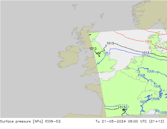 приземное давление ICON-D2 вт 21.05.2024 09 UTC