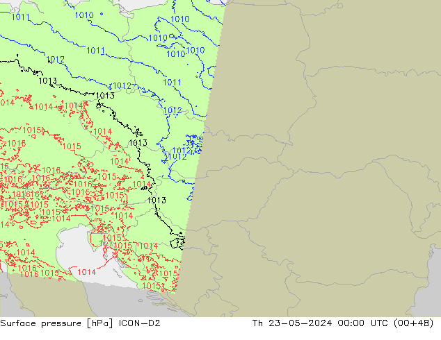 Surface pressure ICON-D2 Th 23.05.2024 00 UTC