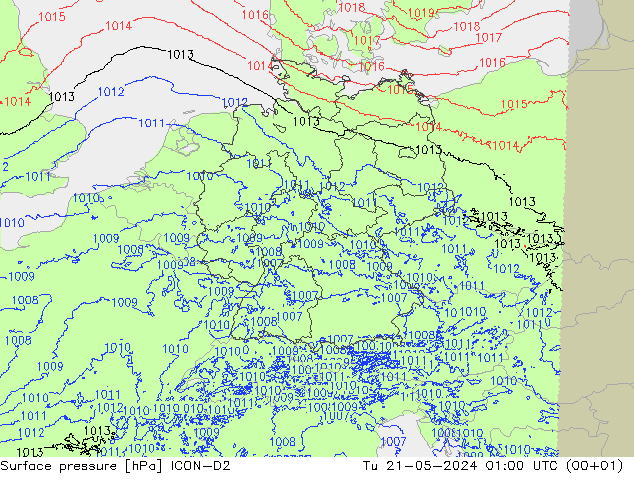 Bodendruck ICON-D2 Di 21.05.2024 01 UTC