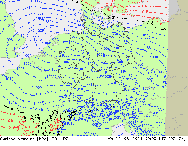 地面气压 ICON-D2 星期三 22.05.2024 00 UTC