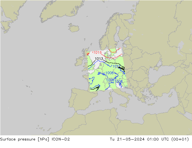 Bodendruck ICON-D2 Di 21.05.2024 01 UTC