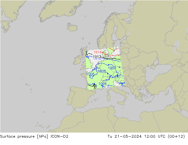 Bodendruck ICON-D2 Di 21.05.2024 12 UTC