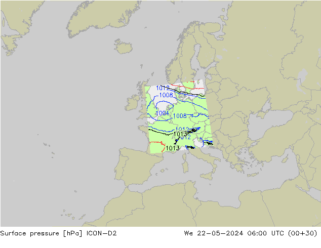 Luchtdruk (Grond) ICON-D2 wo 22.05.2024 06 UTC