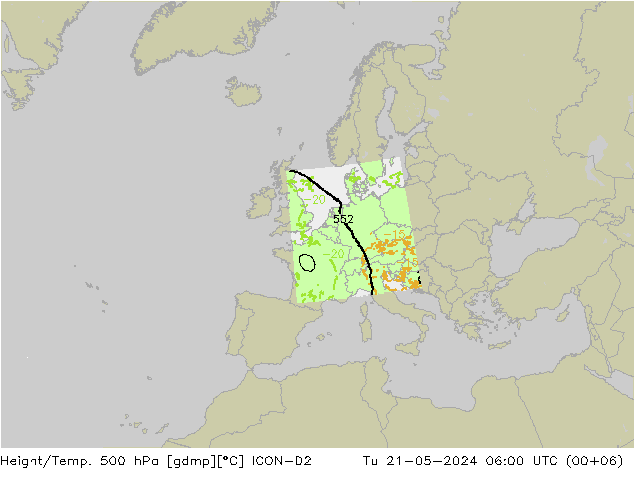 Hoogte/Temp. 500 hPa ICON-D2 di 21.05.2024 06 UTC