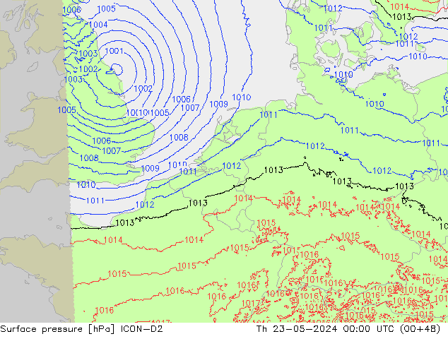 pressão do solo ICON-D2 Qui 23.05.2024 00 UTC