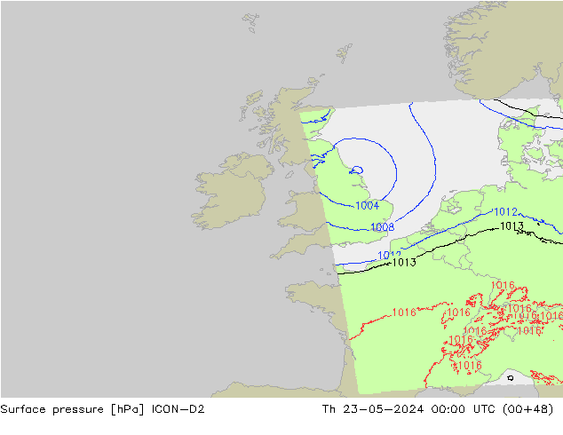 Surface pressure ICON-D2 Th 23.05.2024 00 UTC