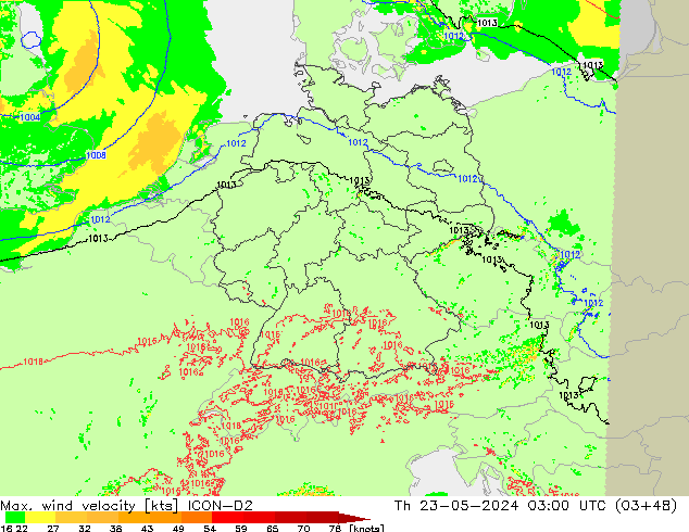 Max. wind velocity ICON-D2  23.05.2024 03 UTC