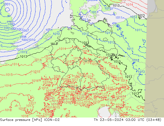 Luchtdruk (Grond) ICON-D2 do 23.05.2024 03 UTC