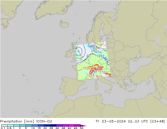 Precipitation ICON-D2 Th 23.05.2024 03 UTC