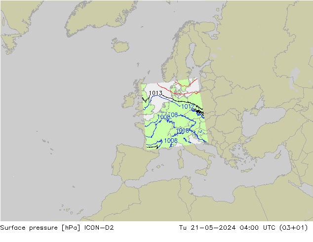 Luchtdruk (Grond) ICON-D2 di 21.05.2024 04 UTC