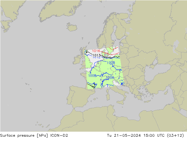 Pressione al suolo ICON-D2 mar 21.05.2024 15 UTC
