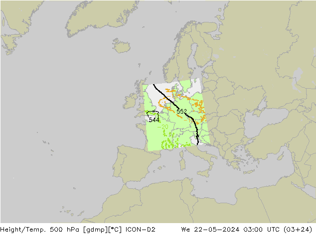 Yükseklik/Sıc. 500 hPa ICON-D2 Çar 22.05.2024 03 UTC