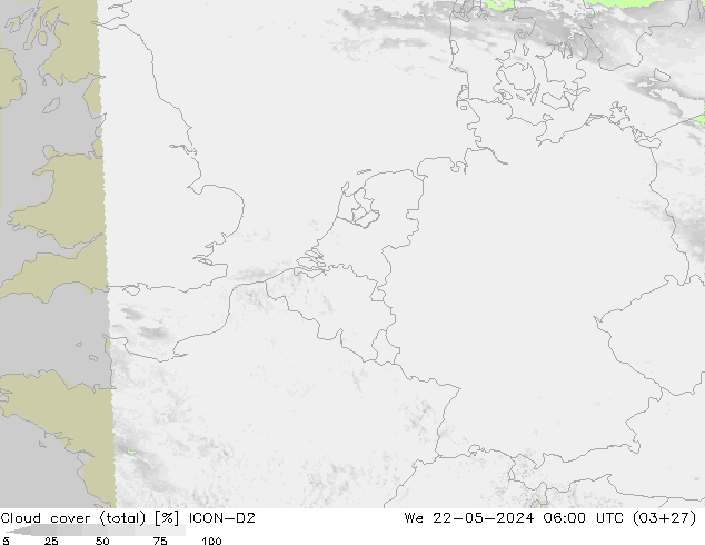 Wolken (gesamt) ICON-D2 Mi 22.05.2024 06 UTC