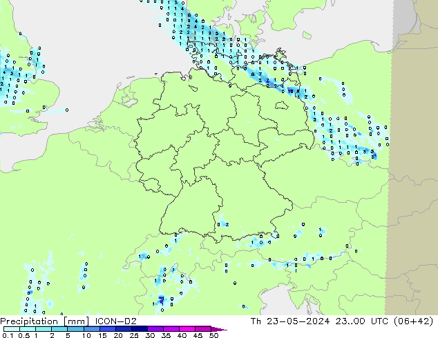 Precipitation ICON-D2 Th 23.05.2024 00 UTC