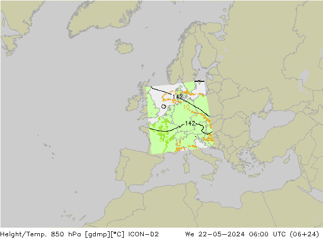 Height/Temp. 850 hPa ICON-D2  22.05.2024 06 UTC