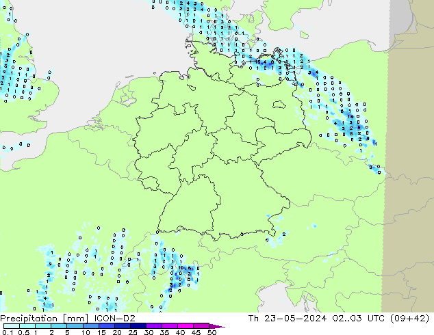Precipitazione ICON-D2 gio 23.05.2024 03 UTC