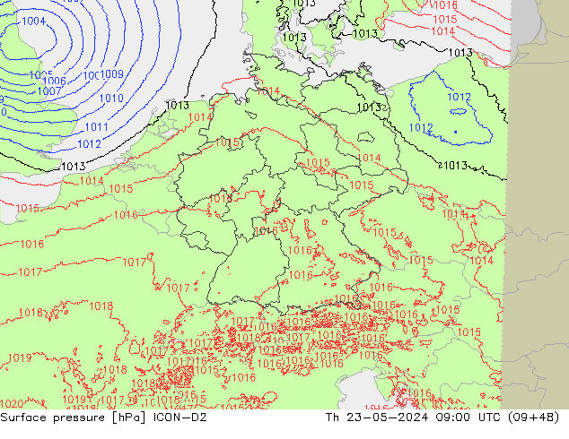 Surface pressure ICON-D2 Th 23.05.2024 09 UTC