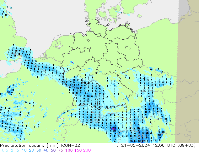 Precipitación acum. ICON-D2 mar 21.05.2024 12 UTC