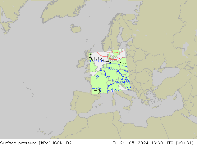 Bodendruck ICON-D2 Di 21.05.2024 10 UTC