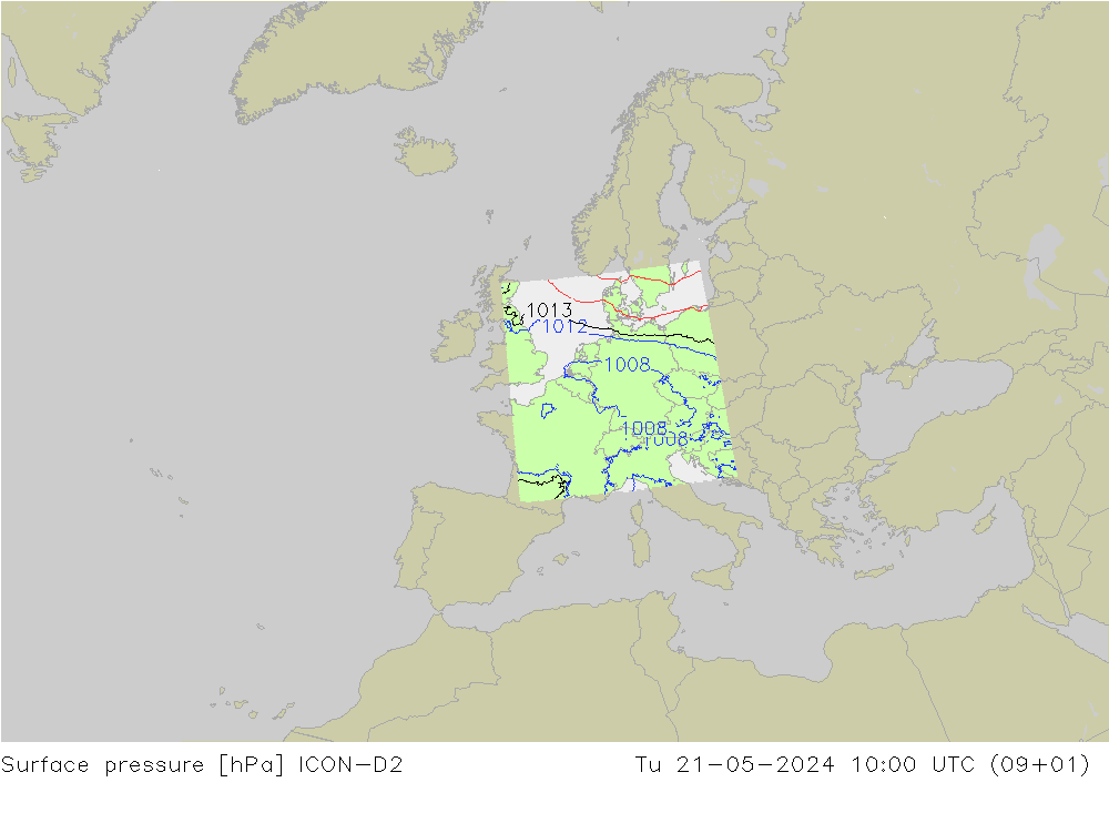 Luchtdruk (Grond) ICON-D2 di 21.05.2024 10 UTC