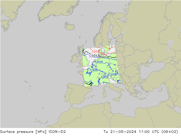 Pressione al suolo ICON-D2 mar 21.05.2024 11 UTC