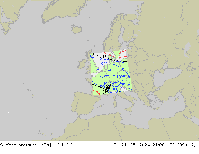 Bodendruck ICON-D2 Di 21.05.2024 21 UTC