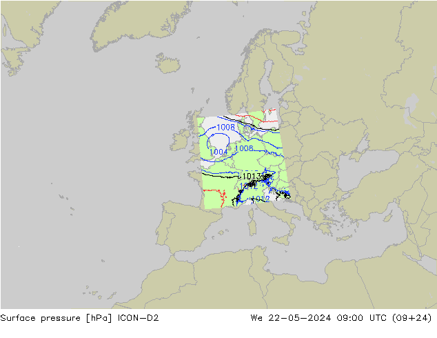 приземное давление ICON-D2 ср 22.05.2024 09 UTC