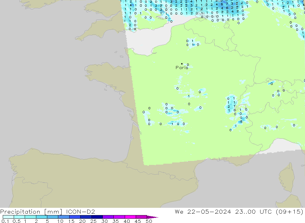 Precipitación ICON-D2 mié 22.05.2024 00 UTC